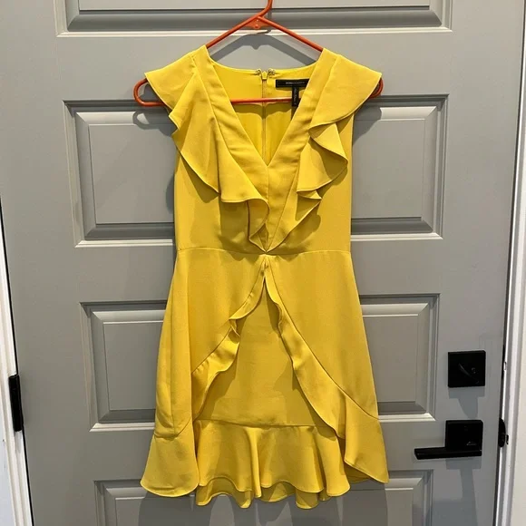 BCBGMaxAzria Yellow Ruffled Halter Mini Dress BCBGMaxAzria Yellow Ruffled Halter Mini Dress